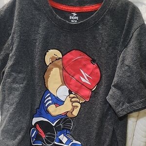 Kids Gray T-Shirt with Red and Blue Bear Design
